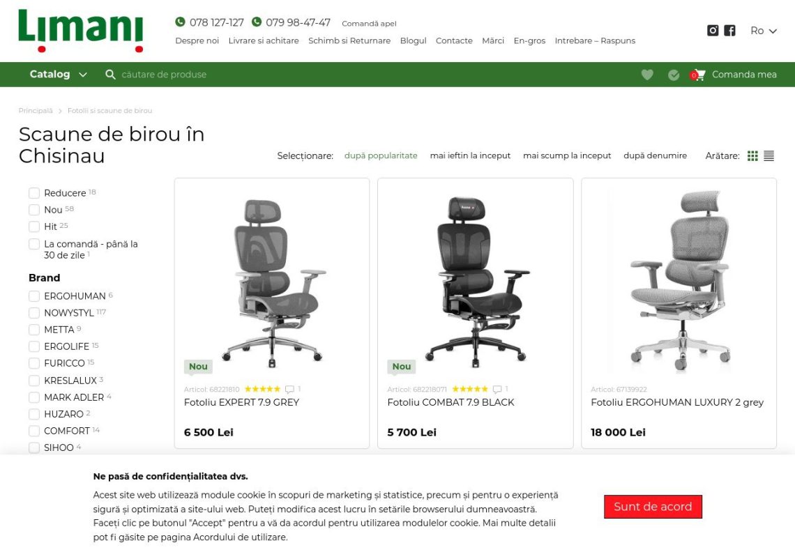 Scaun ergonomic modern pentru birou în Chișinău, confort și design profesional