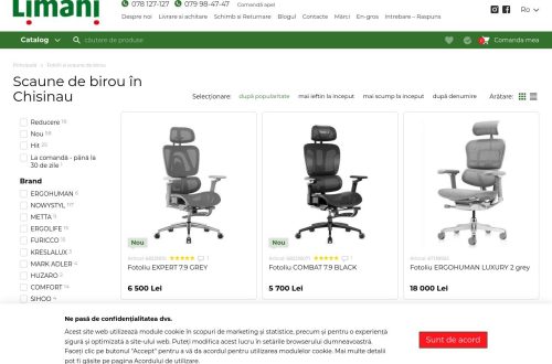 Scaun ergonomic modern pentru birou în Chișinău, confort și design profesional